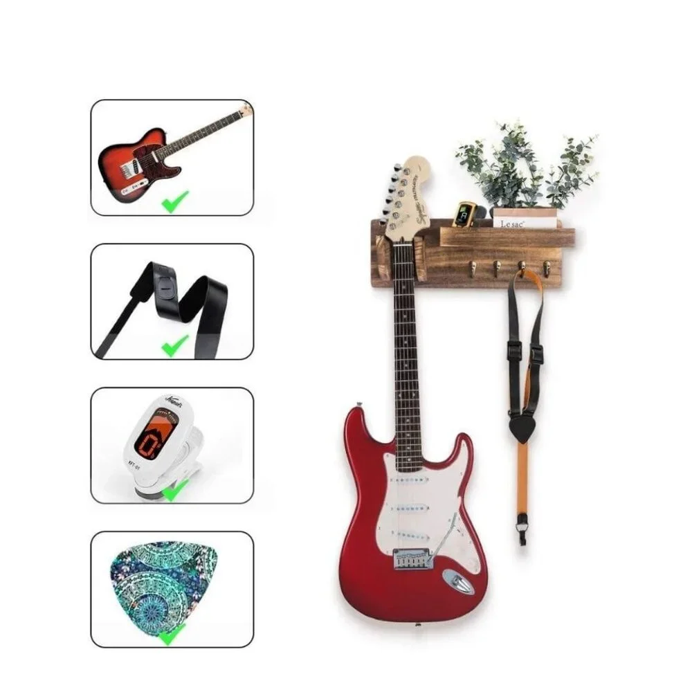 NEW Wooden Guitar Holder Wall Mount Bracket Hanger Pick Shelf Screwdriver Music